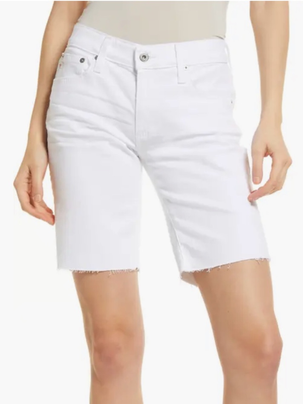 AG Adriano Goldschmied Nikki Bermuda Shorts Women 31 White Denim Raw Hem